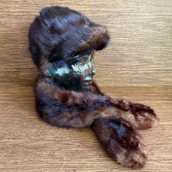Vintage 50s Mink Visor Cap Hat Size 7 Scarf w/ Clips Mid-Century Hollywood Glam - Picture 1 of 14